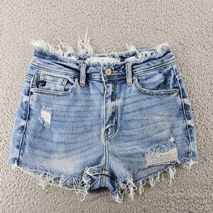 KanCan Shorts Womens 25 Distressed Denim Mid Rise Frayed Hem‎ Raw Cut Casual